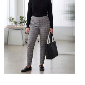 Maze Collection Womens Grey Glen Plaid Pull On Tapered Leg Dress Pants Size M
